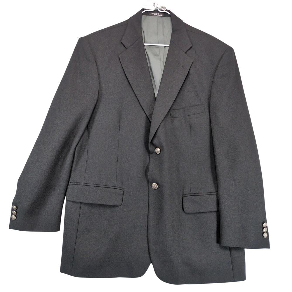 Stafford Black Textured Blazer Men's 42R‎ Wool Blend Sports Coat Jacket Formal